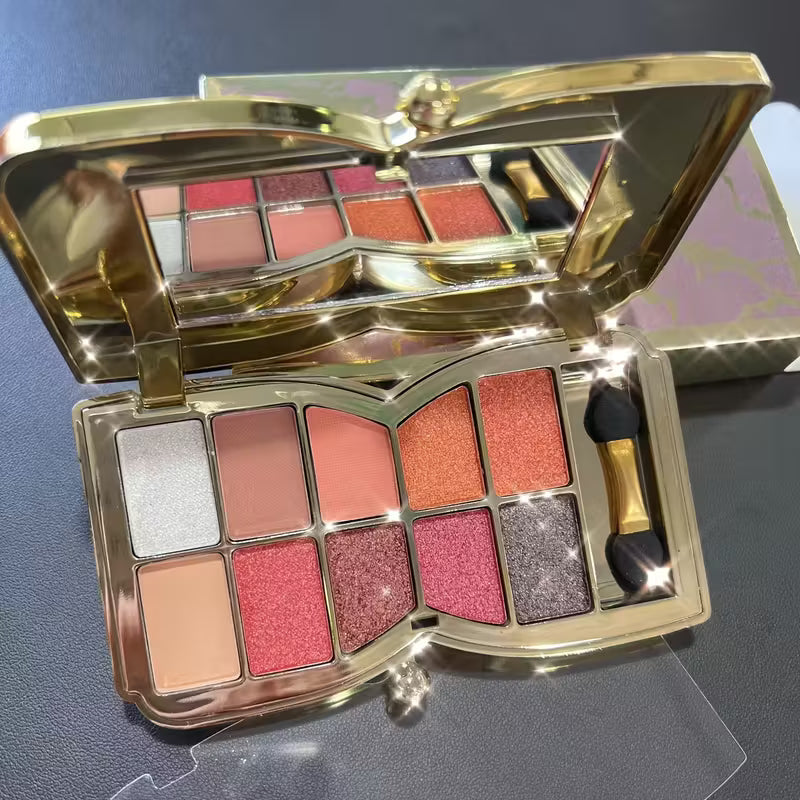 10-color Luxury Shimmer Eyeshadow Palette With Brush And Mirror.