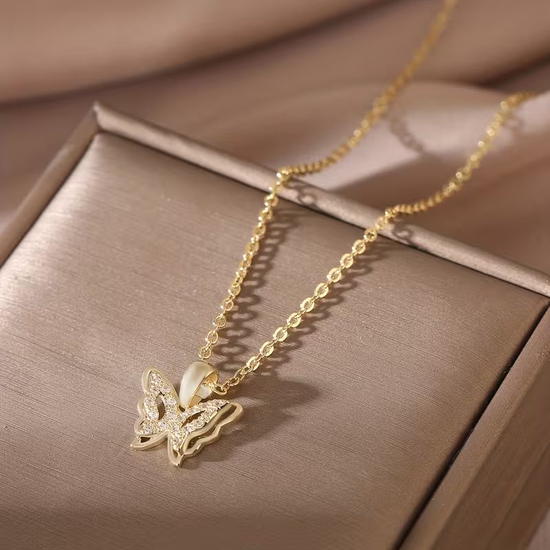 14K Golden Plated Butterfly Wing Pendant Earrings and Necklace.