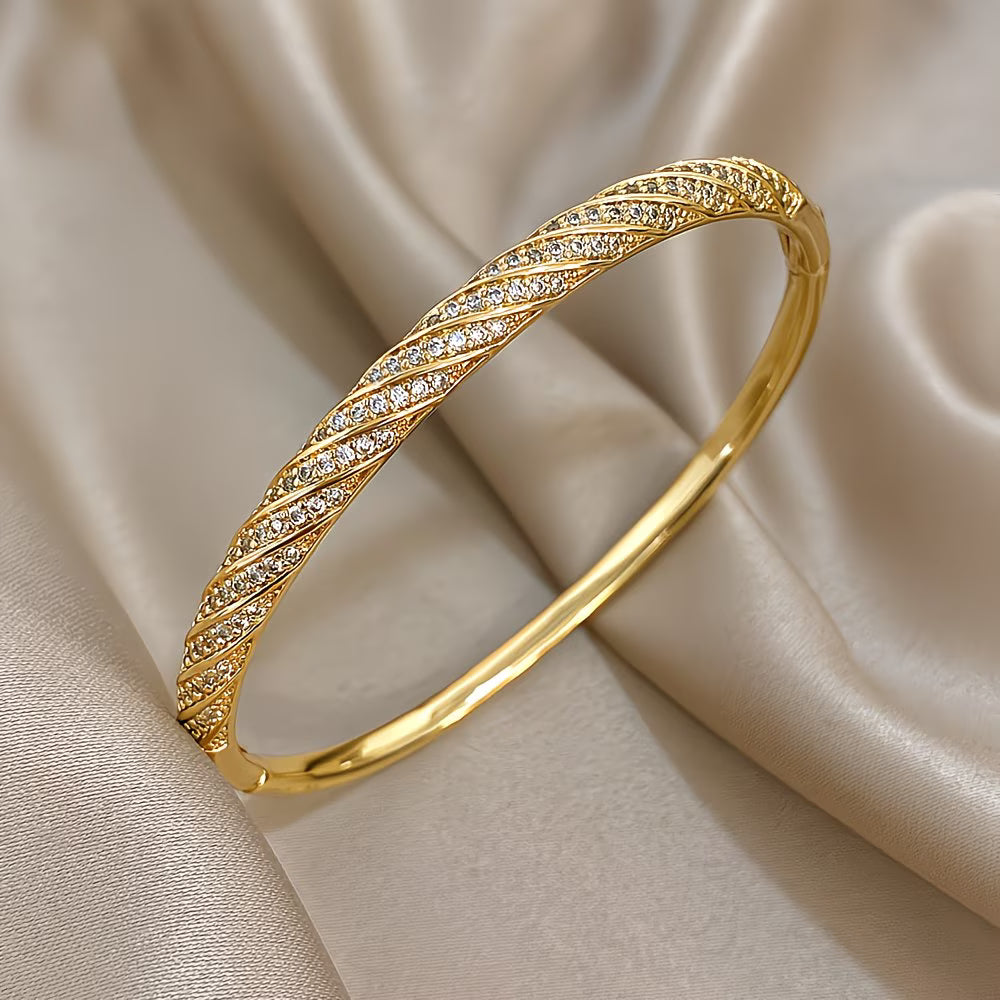 18K Gold Plated Twisted Copper Bangle Bracelet.