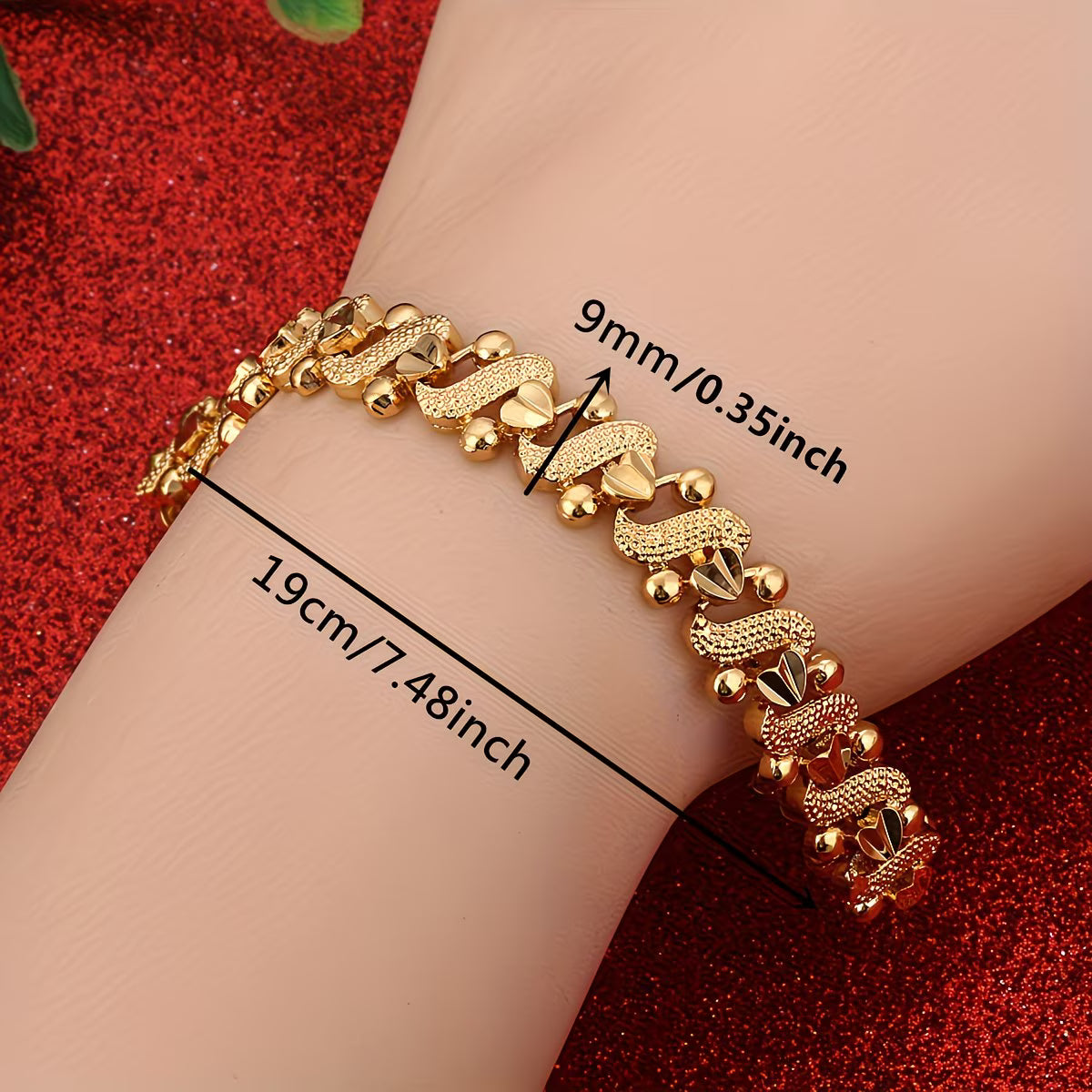 24K Gold Plated Dubai-Inspired Heart Bracelet.