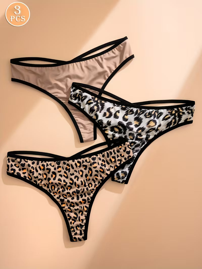 3-Pack Lip Print Back Crisscross Thong.