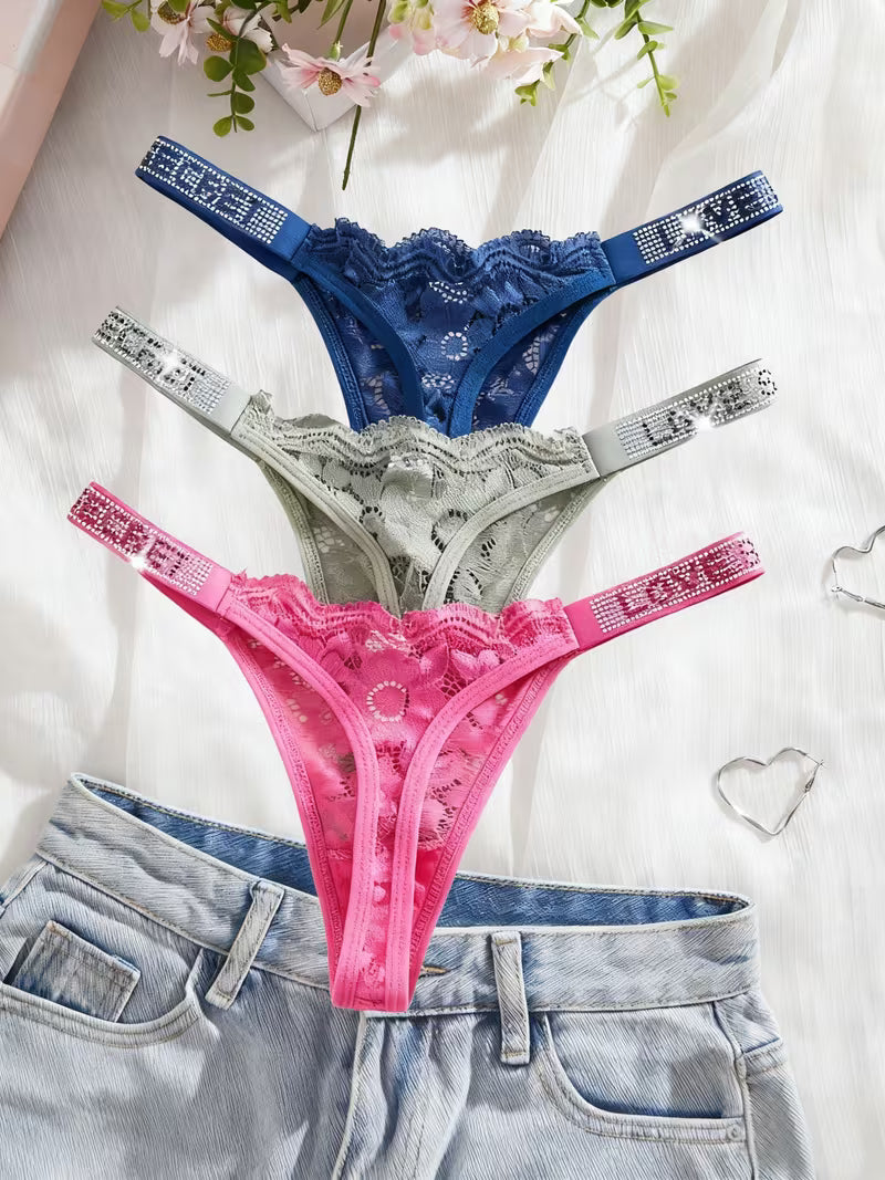 3-Piece Sexy Seamless Low-Rise Lace Thong.