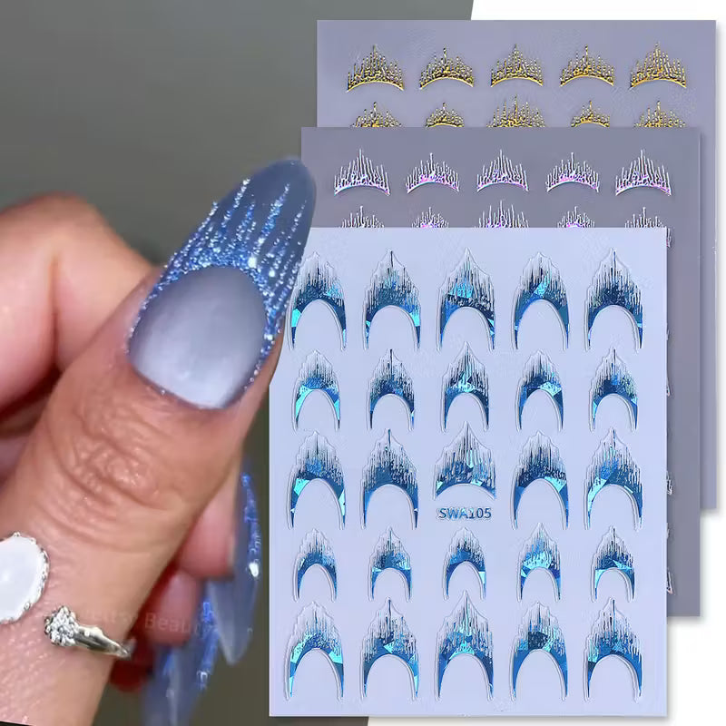 3 Sheets of Laser Fringe French Nail Art Decals.