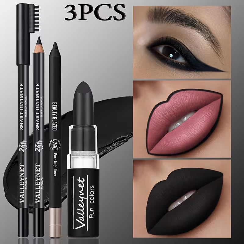 3pcs Matte Black Dark Makeup Collection.