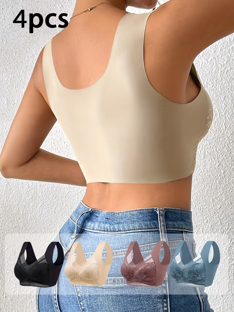 4pcs Mixed Color Lace Bras.
