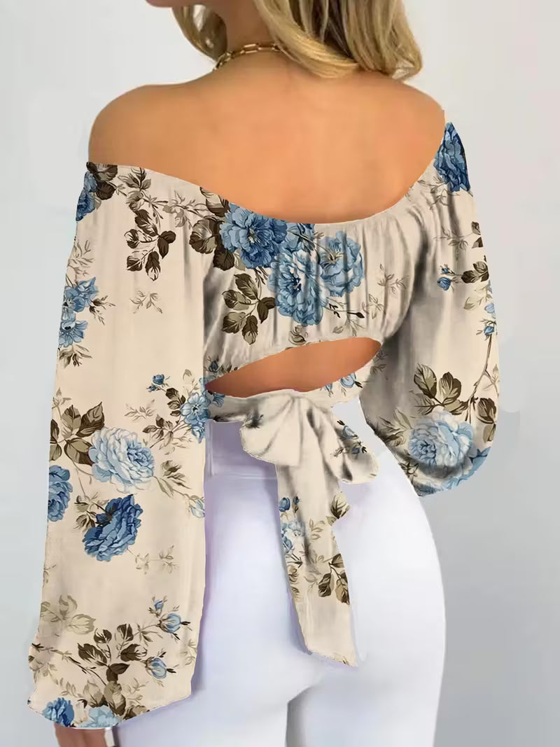 Elegant Floral Lantern Sleeve Tops.