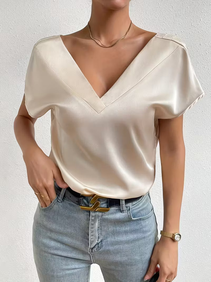 Elegant Loose-Fit Cross-Strap V-Neck Summer Tops.