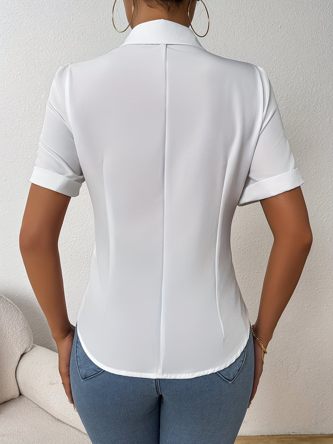 Essential Short-Sleeve Solid Button-Front Shirt.