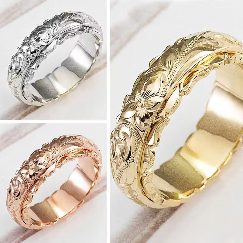 Fashionable Retro Carved Rose Simple Irregular Flower Ring.