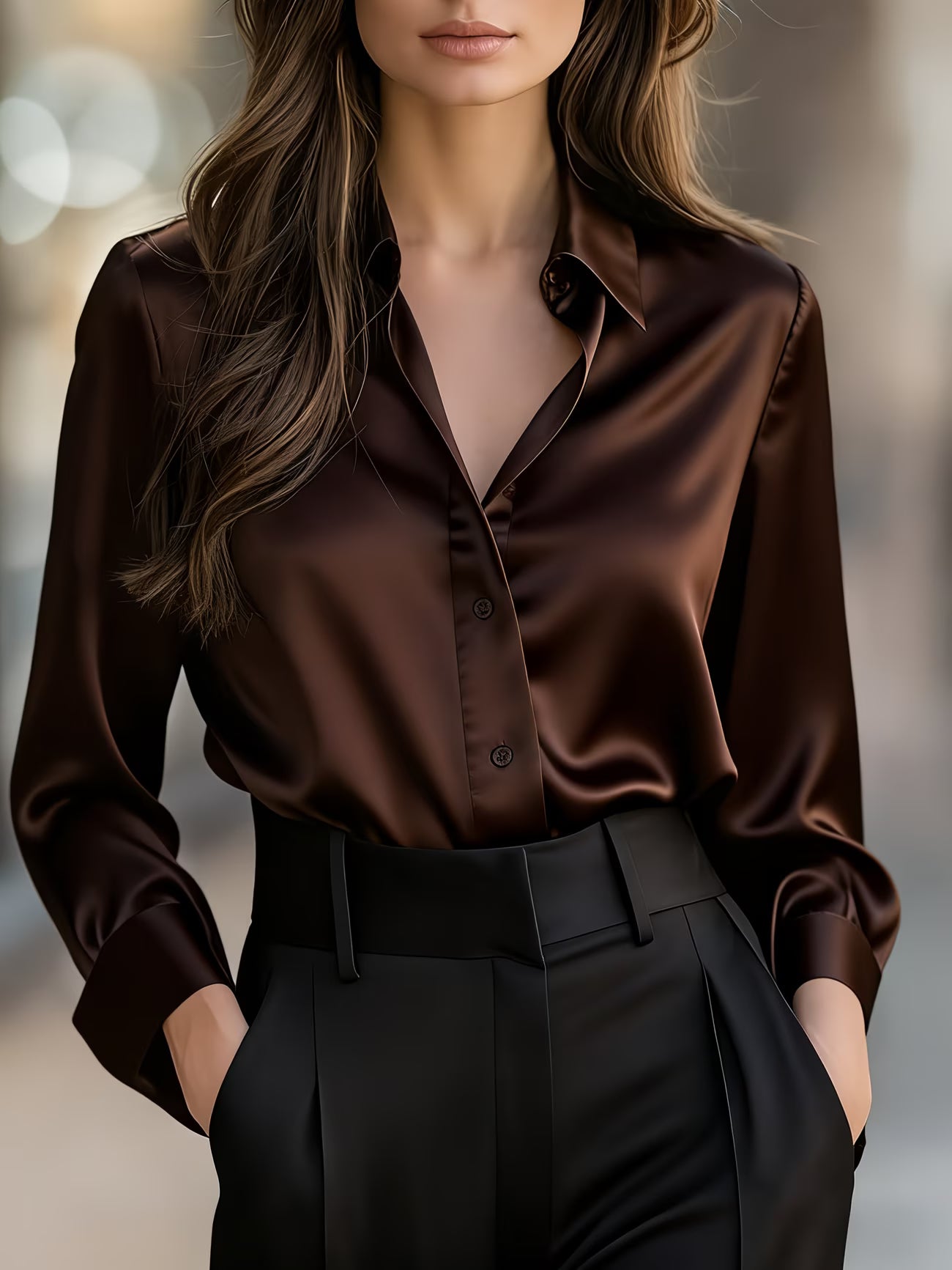 Fashionable Slim Fit Solid Color Satin Shirt.