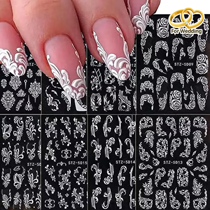 Featuring Floral Designs 5D Engraved Flower Nail Art Stickers.