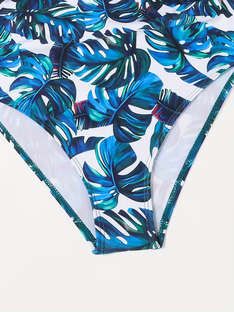 Floral Sexy Lace-Up Front Swimsuit.