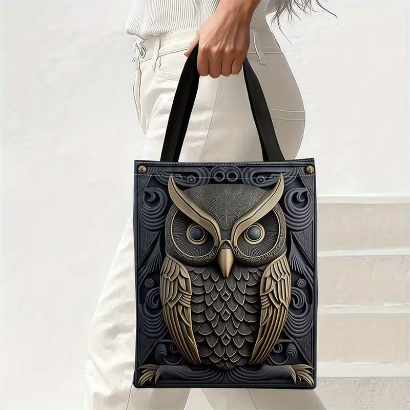 Golden Carved Owl Design Lightweight Foldable Shoulder Handbags.