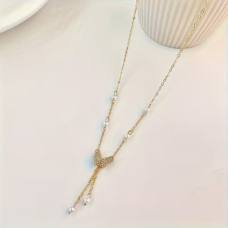 Golden Plated Zinc Alloy Elegant Butterfly Pendant Necklace.