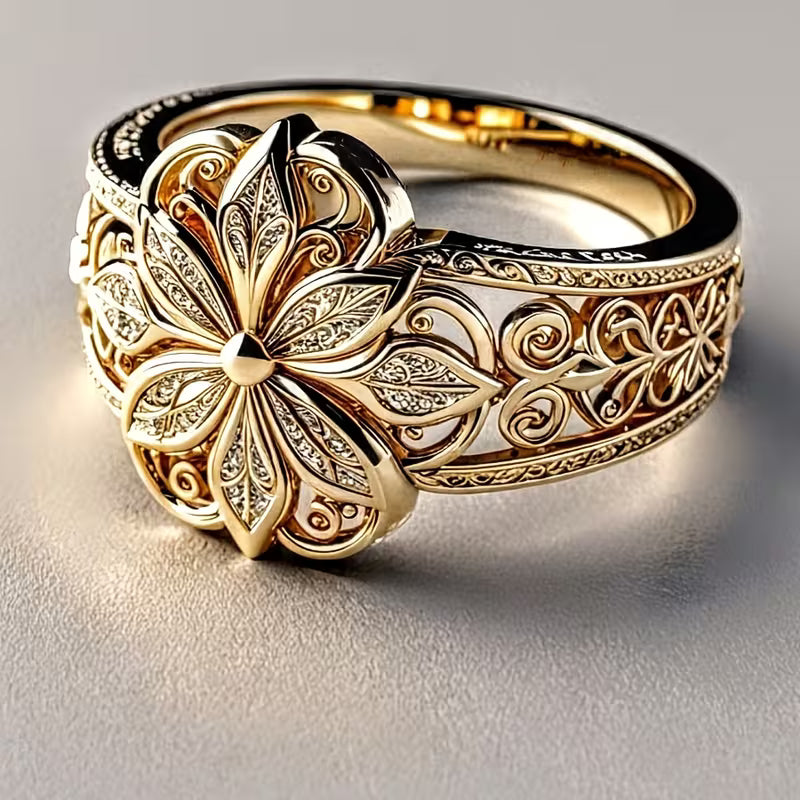 KC Plated Golden Copper Hollow Floral Pattern Rings.