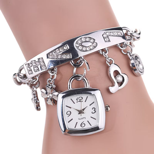 "LOVE" Floral Tonneau Bracelet Watch.