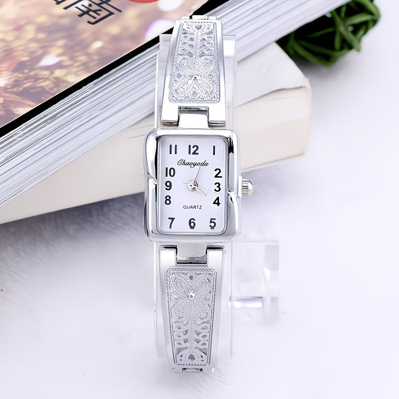 Lavish Two-Tone Rectangle Watch – Elegant Gold & Silver Analog.