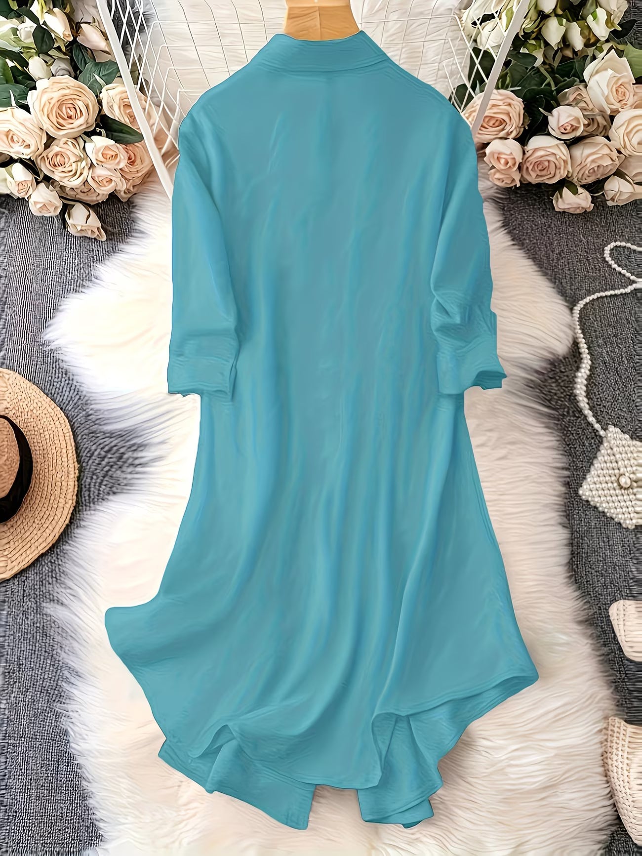 Long-Line Half-Sleeve Shirt Dress.
