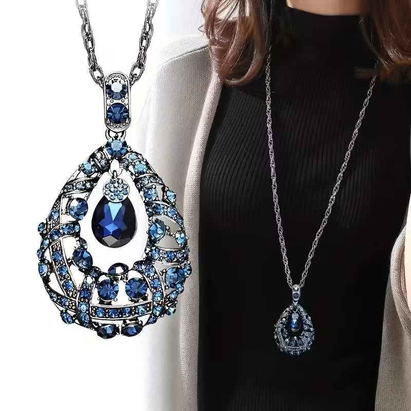Long Pendant Sweater Chain with Teardrop Charm Necklace.
