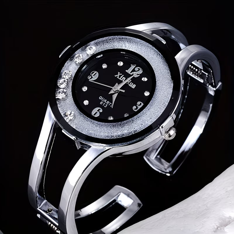 Vintage Minimalist Rhinestone Dial with Elegant Crystal Case Watch.