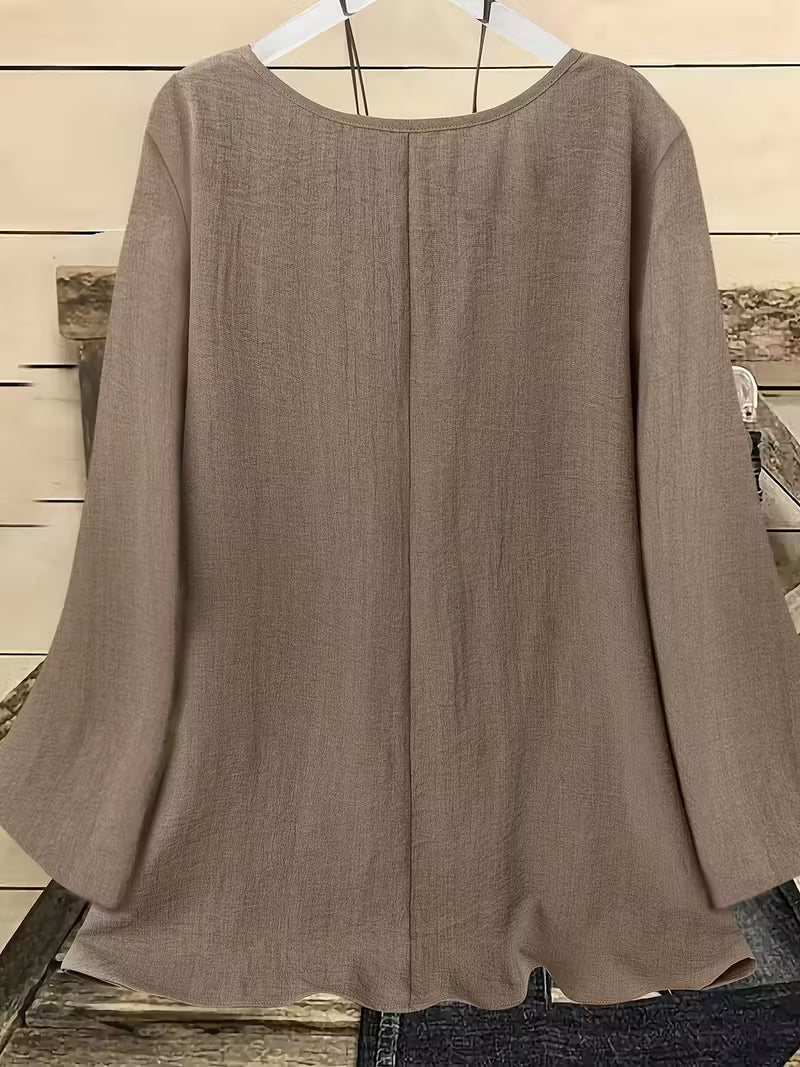 Neck Long Sleeve Bell Sleeve Shirt.