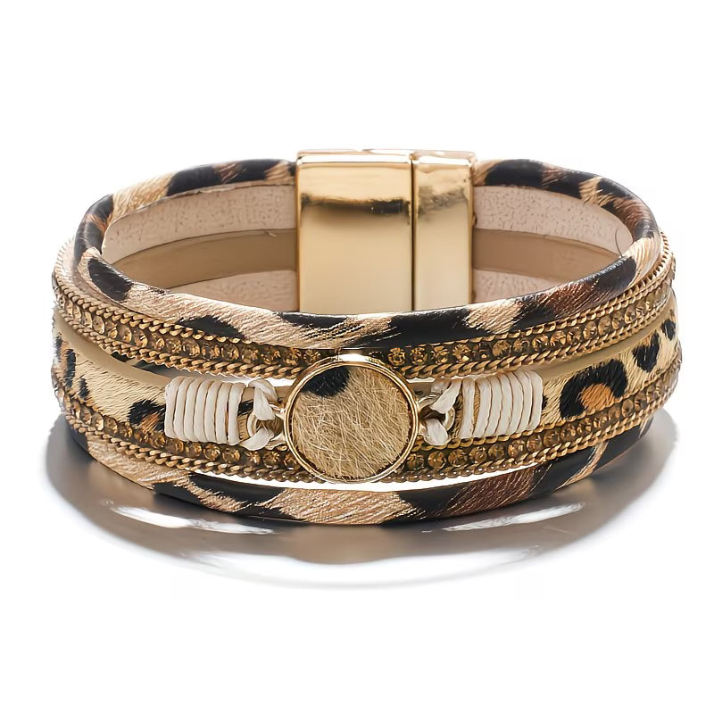 Plush Leopard Print Wide Wrap Bracelet.