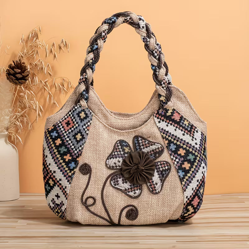 Retro Ethnic Style Vintage Floral Embroidered Tote Bags.