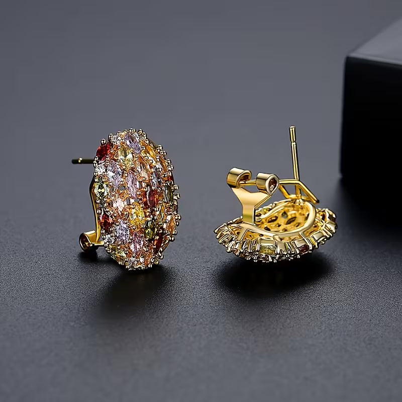 Rhodium Plated Multi-Color Zirconia Rainbow Horizon Studs.