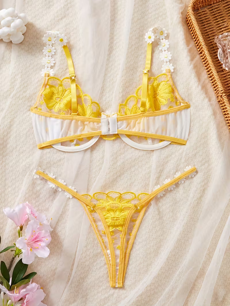 Semi-Sheer Contrast Mesh Bra & Hipster.