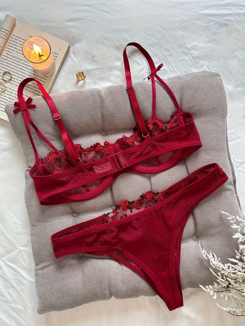 Sheer Floral Lingerie Set.