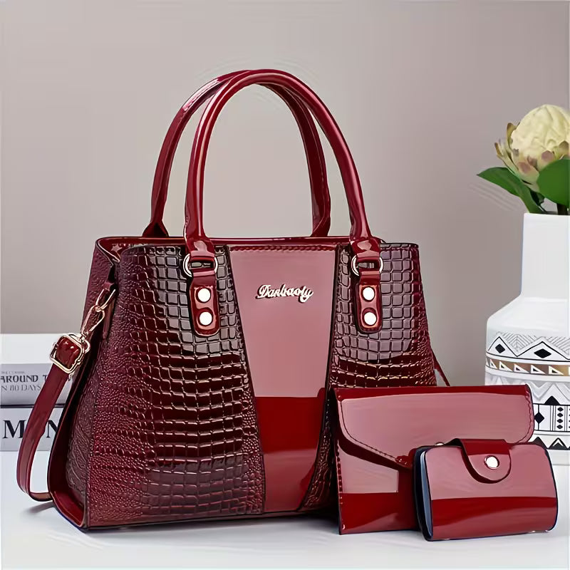Signature Croc-Embossed Elegant Faux Leather Handbag.