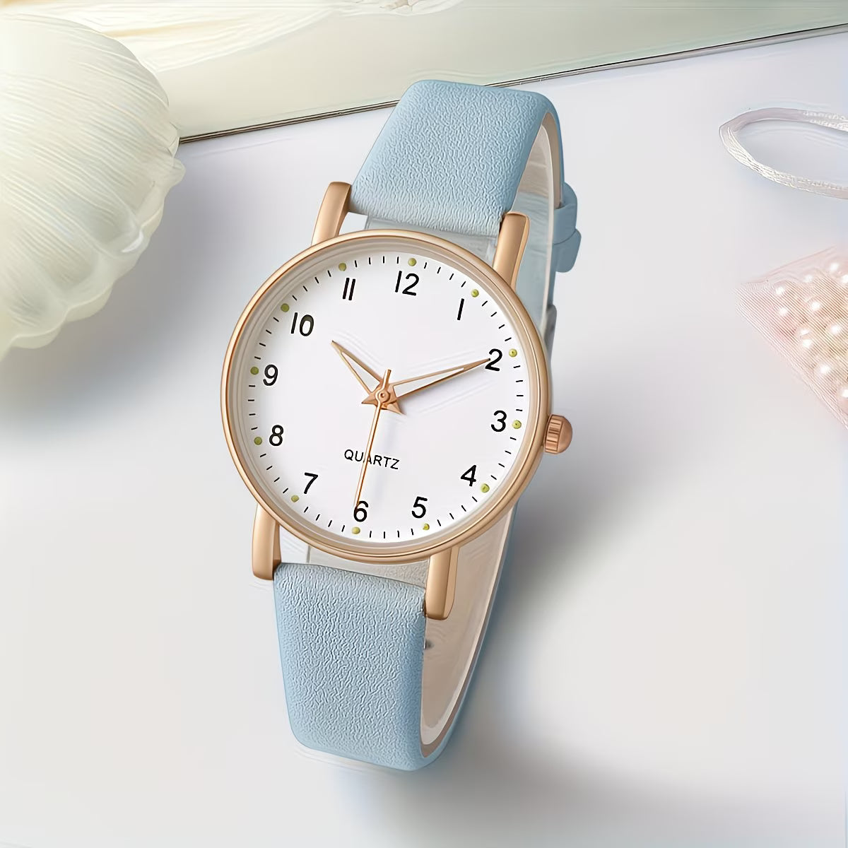 Soft PU Leather Strap with Clear Minimalist Dial Gold-Tone Watch.