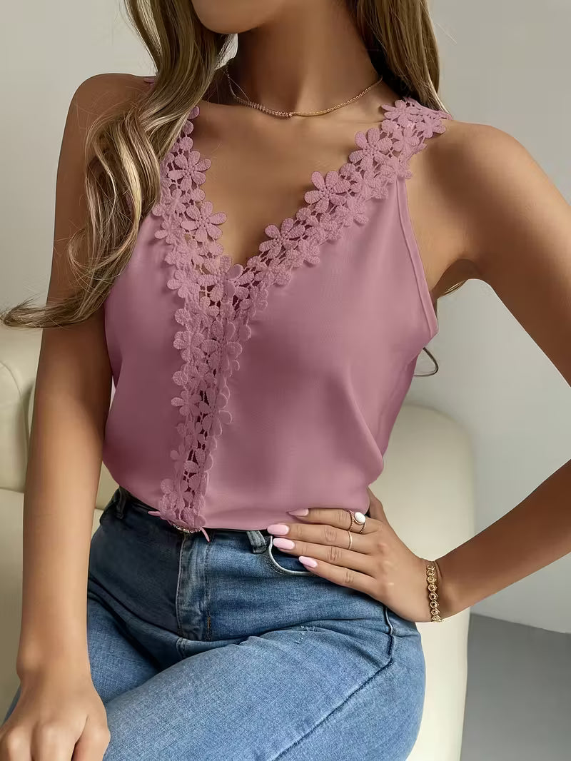 Solid Color Lace Top for Work & Weekend.