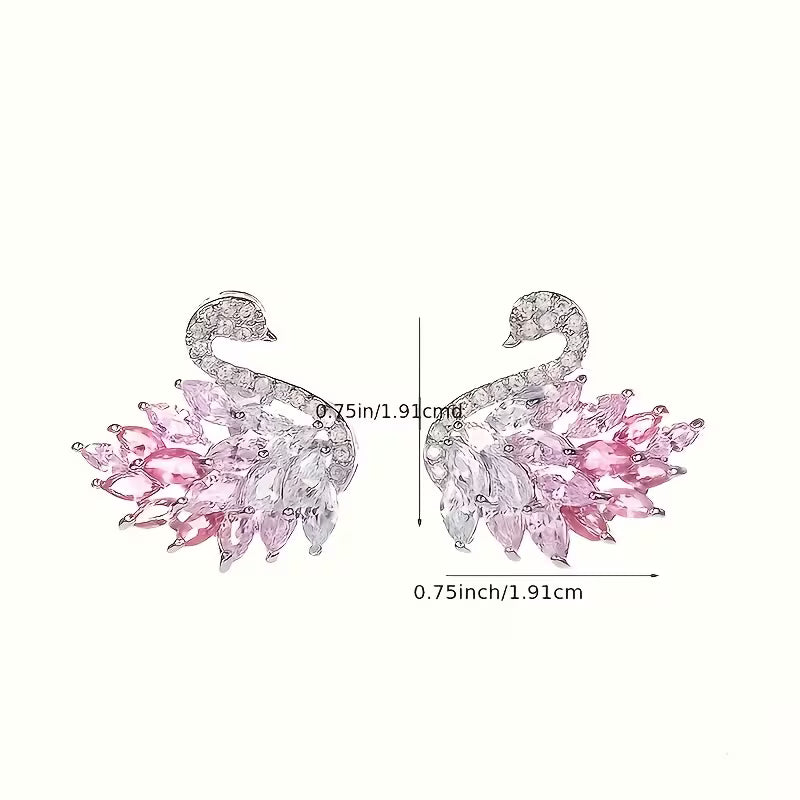 Sparkling Crystal Pair of Elegant Swan Dangle Earrings.