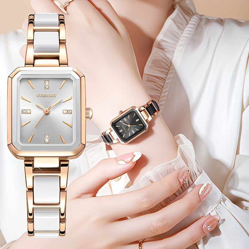 Square Polished Alloy Link Bracelet Glamour Watch.