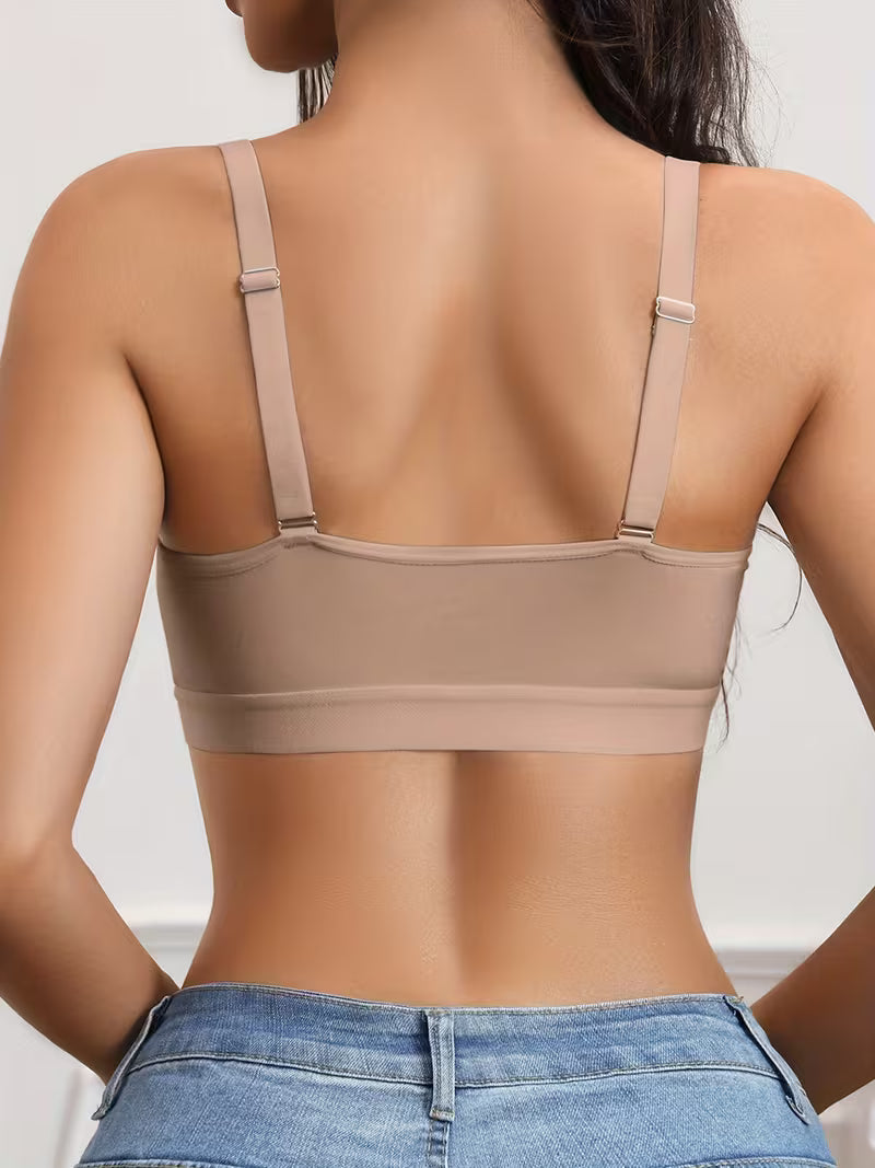 Striped Lace Wireless Push-Up Mesh Bras.