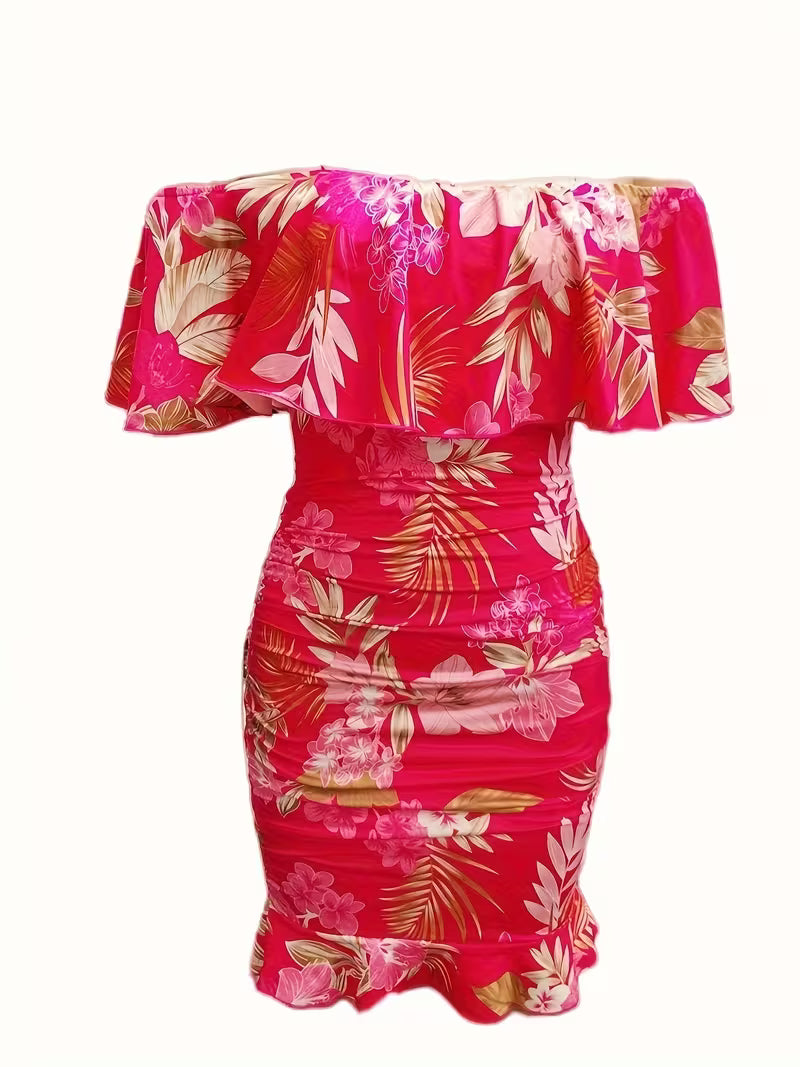Stylish Off-Shoulder Draped Bodycon Gown.