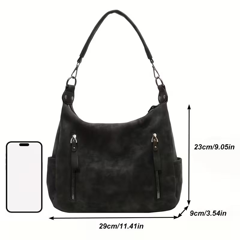 Vintage Multi-Pocket Tote Bag Spacious Zip Closure Shoulder Bags.