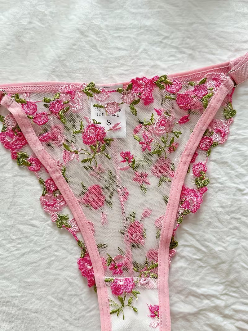 Women's Pink Floral Lingerie Set.