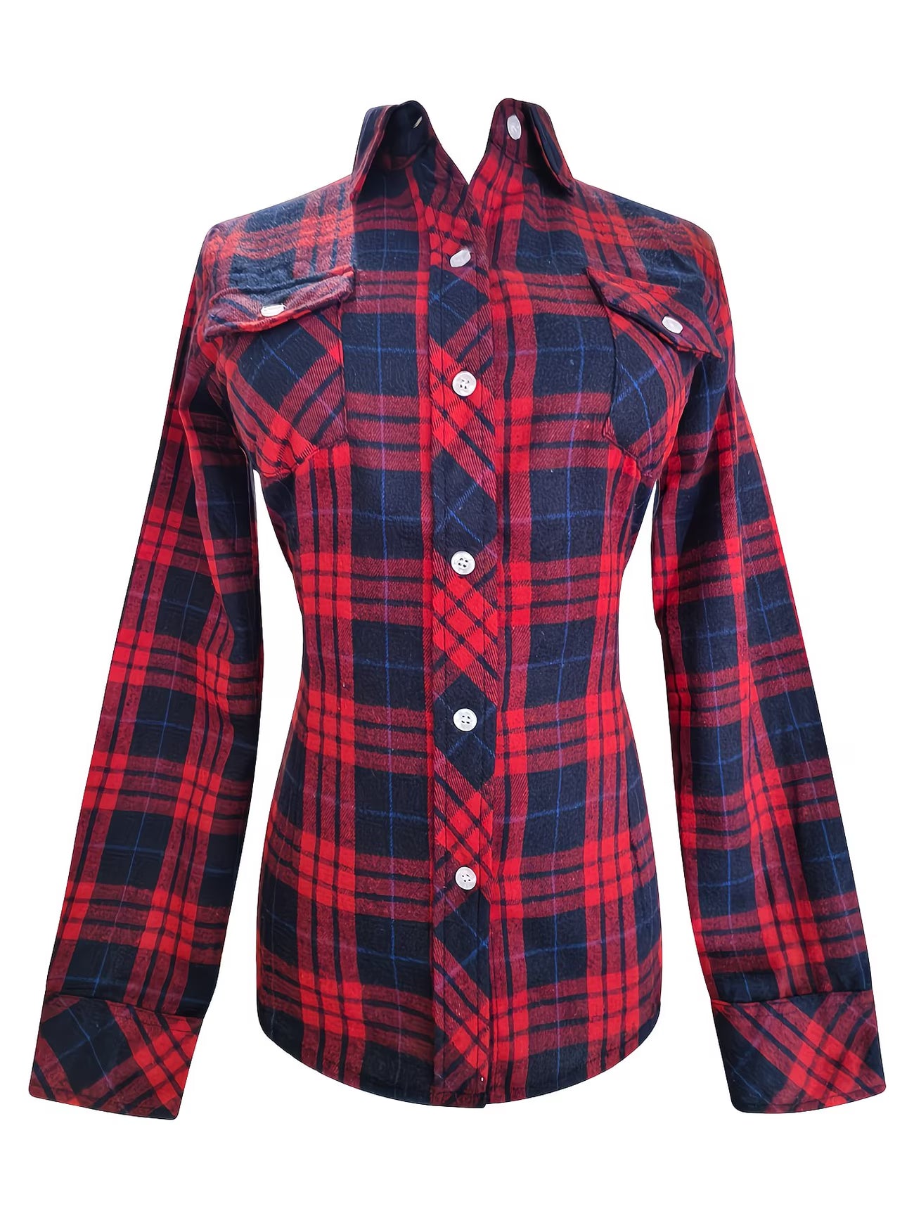 Women’s Vintage Slim-Fit Plaid Shirt.