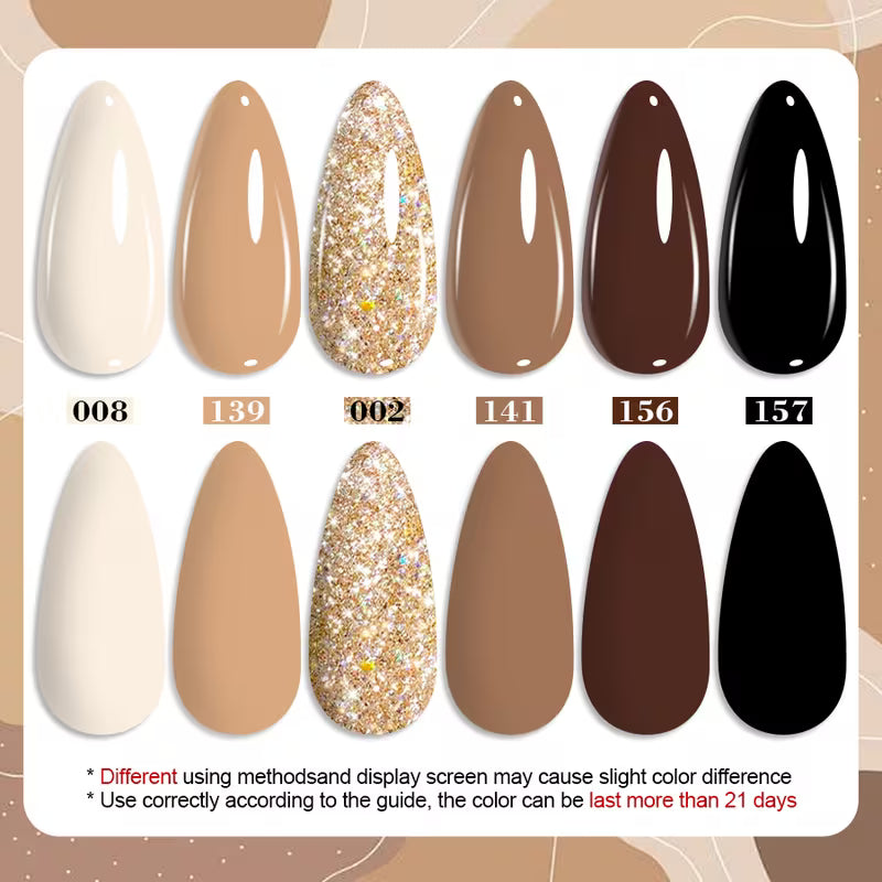 0.34oz Autumn and Winter 6pcs Caramel Cocoa Gel Nail Polish.