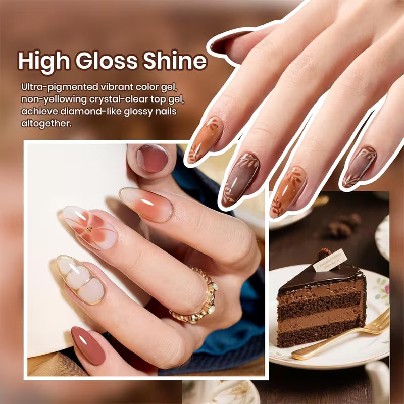 0.34oz Autumn and Winter 6pcs Caramel Cocoa Gel Nail Polish.