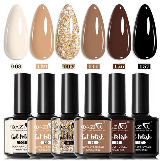 0.34oz Autumn and Winter 6pcs Caramel Cocoa Gel Nail Polish.