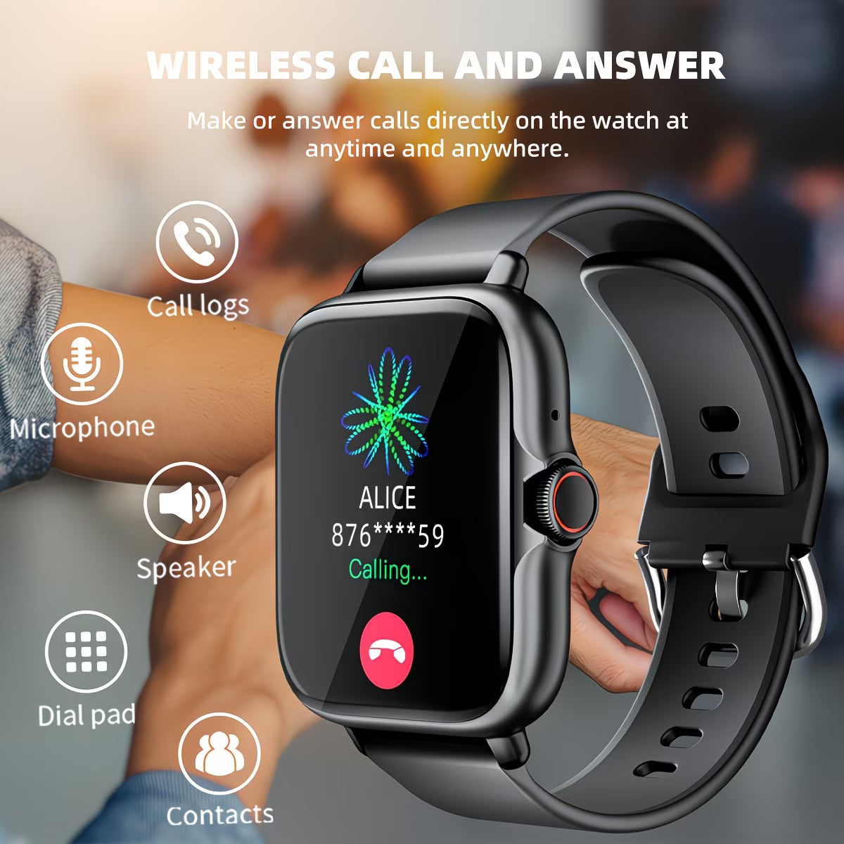 1.83'' Full Touch Screen with Sports Pedometer & Silicone Strap.