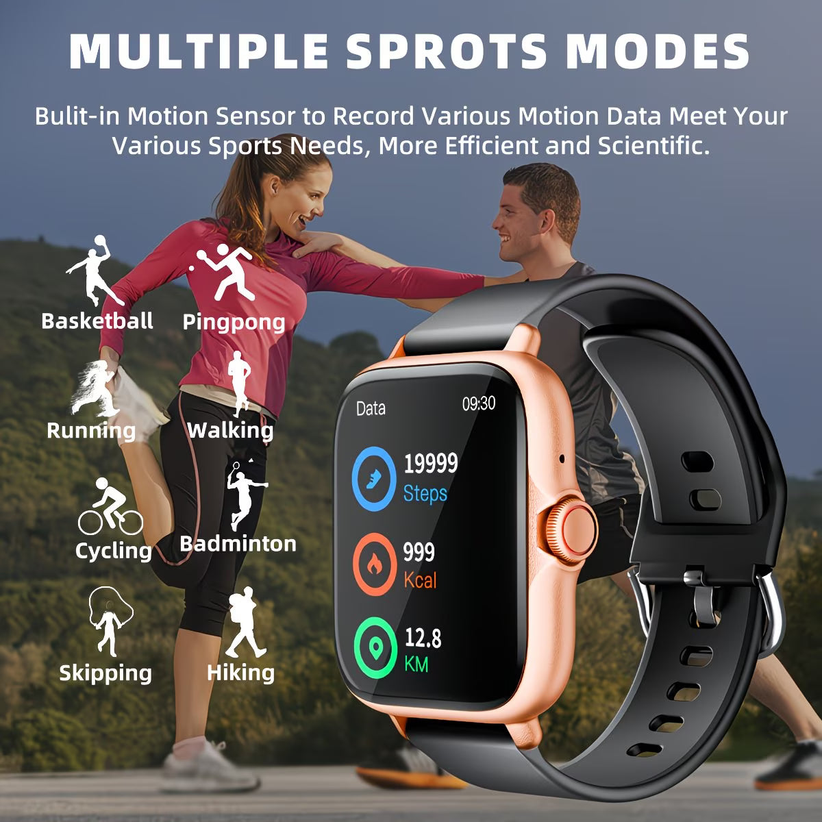 1.83'' Full Touch Screen with Sports Pedometer & Silicone Strap.