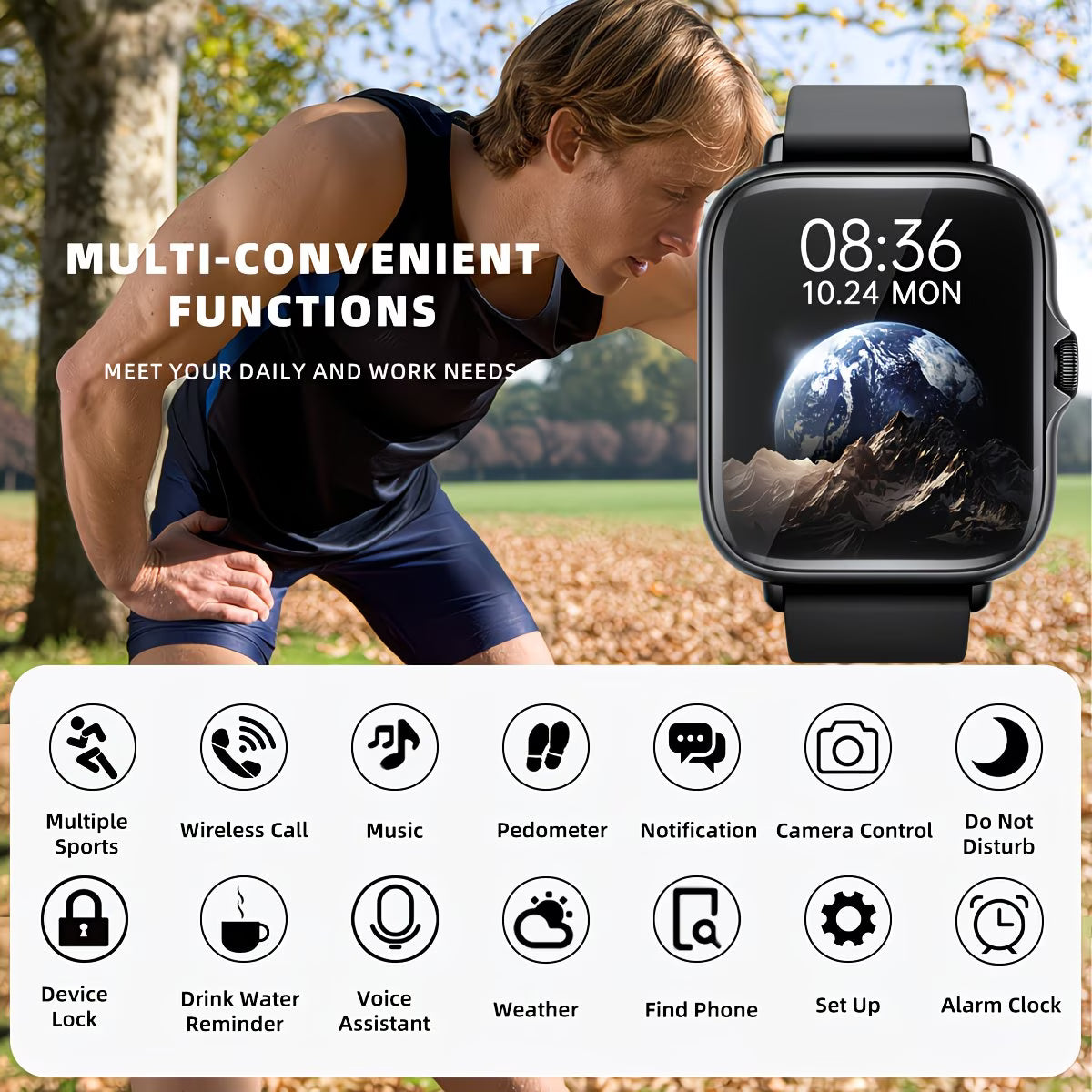 1.83'' Full Touch Screen with Sports Pedometer & Silicone Strap.