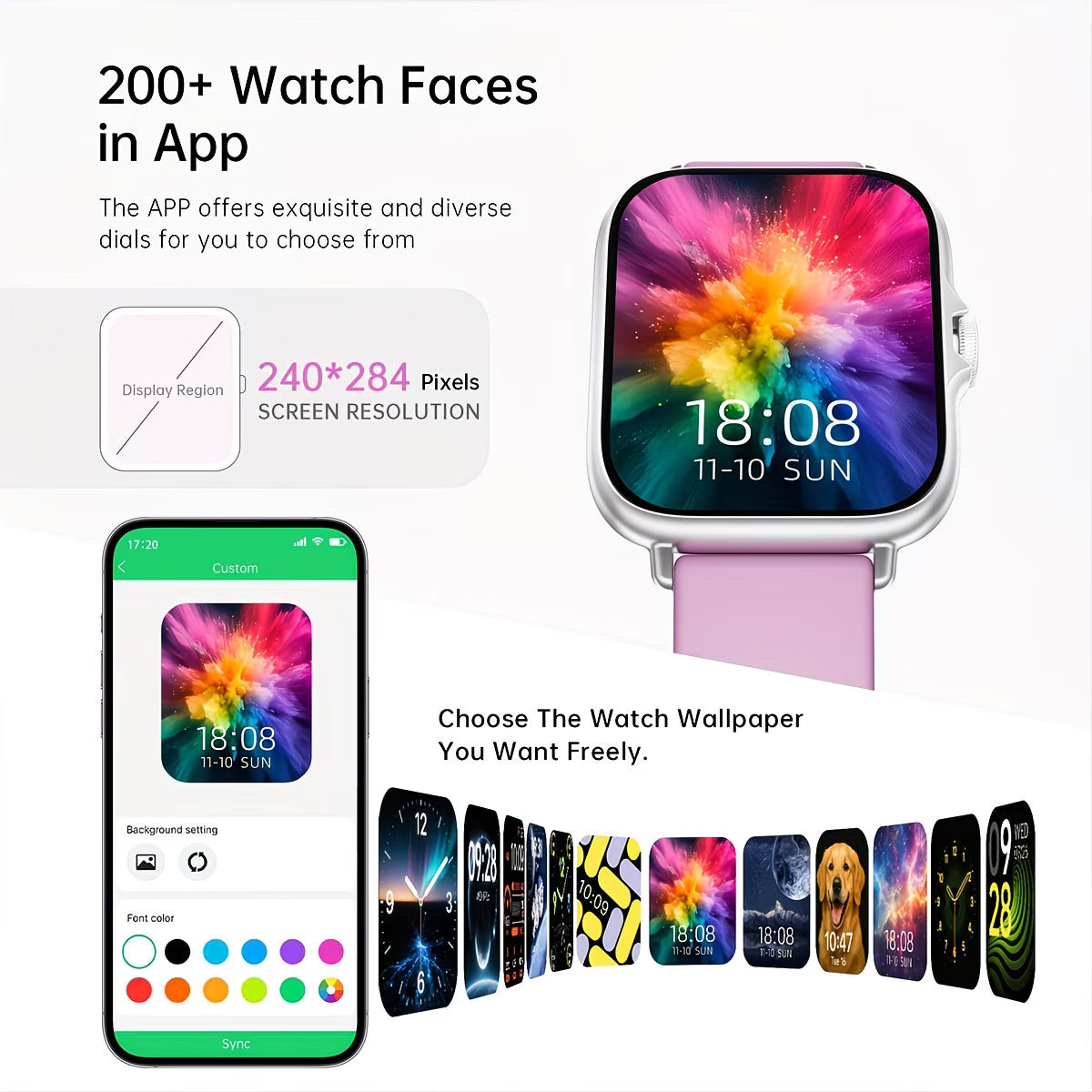 1.83'' Full Touch Screen with Sports Pedometer & Silicone Strap.
