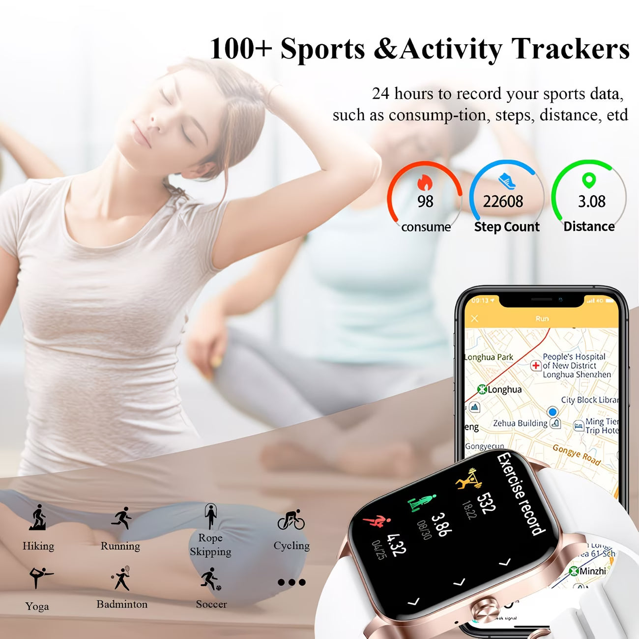 1.85" HD Display with Wireless Calling & Music Control Smartwatch.