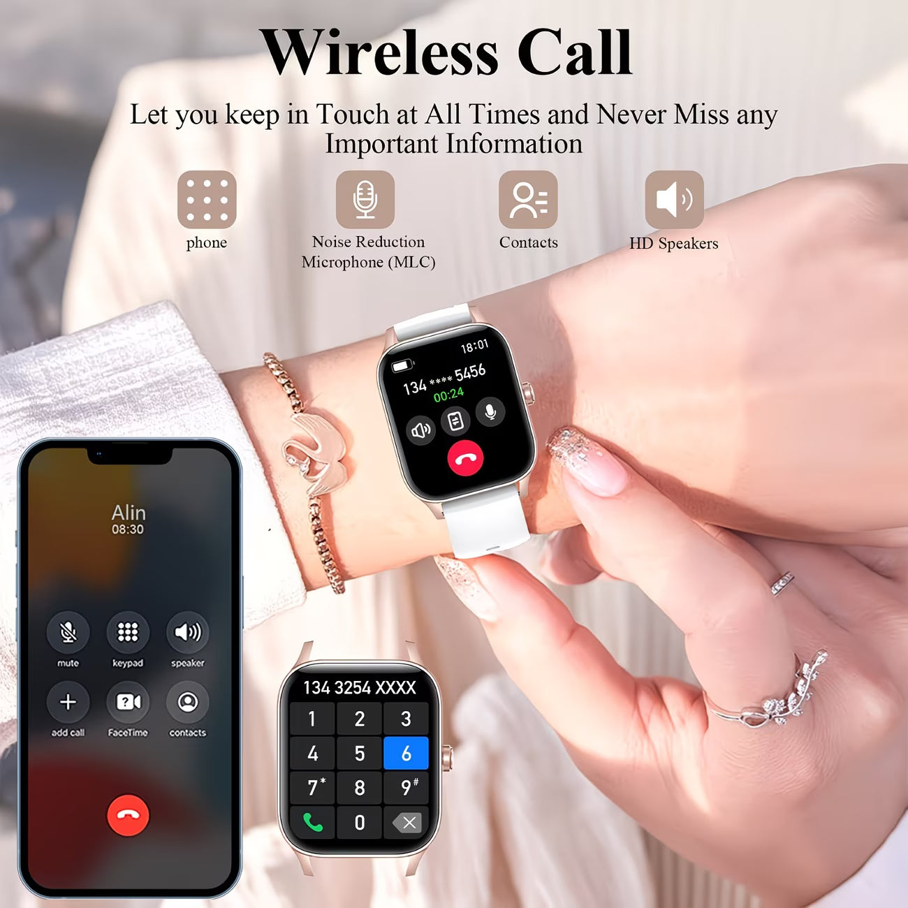 1.85" HD Display with Wireless Calling & Music Control Smartwatch.