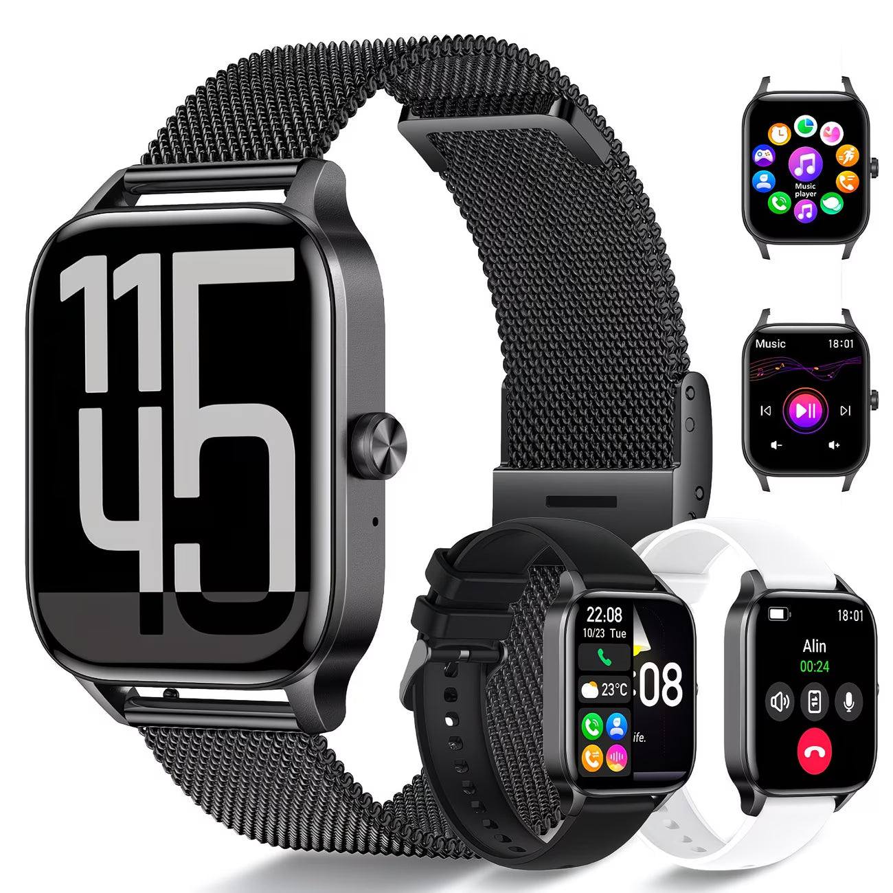 1.85" HD Display with Wireless Calling & Music Control Smartwatch.